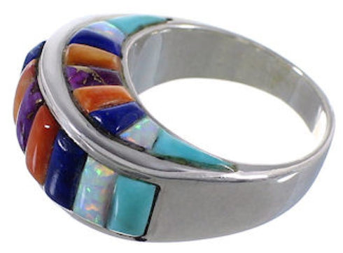 Multicolor Inlay Jewelry Sterling Silver Ring Size 8-1/2 AX37453